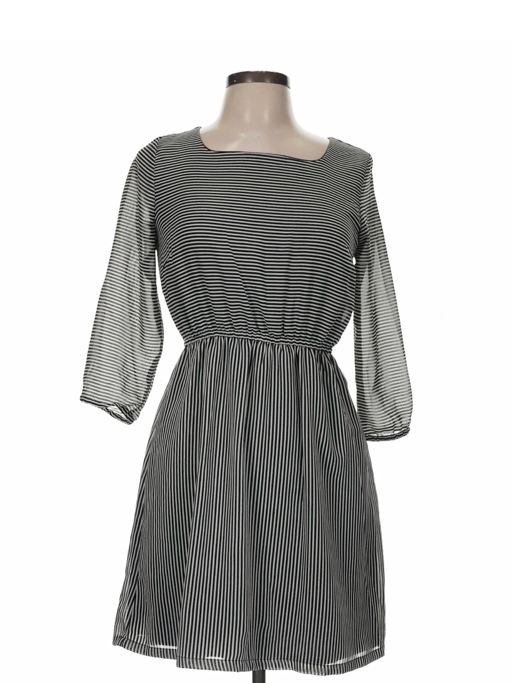 Pinky Black and White Stripe Women's Dress - Classic Fit and Flare